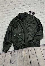 Vintage Black Leather Bomber Jacket Size L