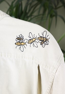 Vintage Shirt Rework Beige Corduroy Embroidery Bees