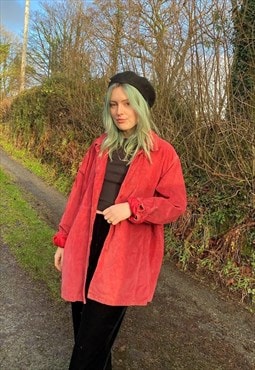 Vintage Genuine Suede Leather Oversized Red Trench Coat