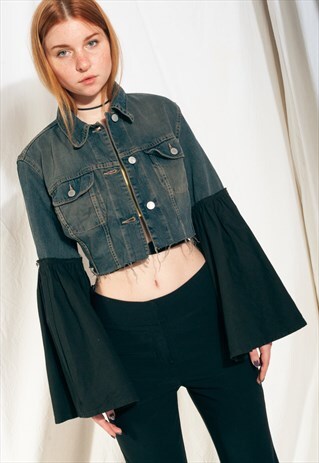 VINTAGE BENETTON DENIM JACKET 90S REWORK BELL SLEEVE BLAZER