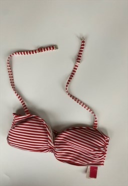 Vintage Y2K Red White Striped Deadstock Bikini Top Halter
