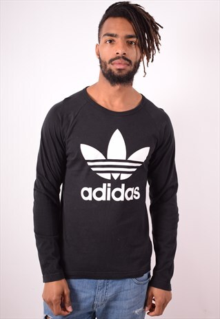 ADIDAS MENS VINTAGE TOP LONG SLEEVE SMALL BLACK 90S