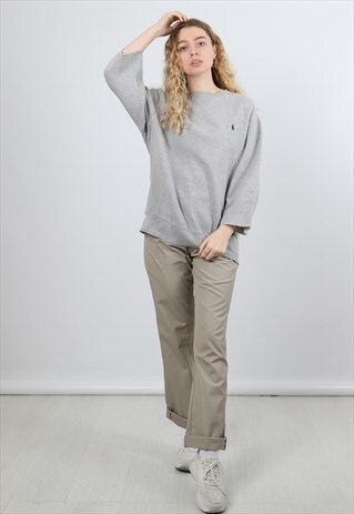 RALPH LAUREN EMBROIDERED LOGO CROPPED SLEEVED SWEATSHIRT