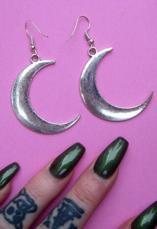 SILVER MOON HALLOWEEN WITCH EARRINGS