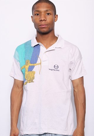 VINTAGE SERGIO TACCHINI PRINT LOGO POLO SHIRT WHITE