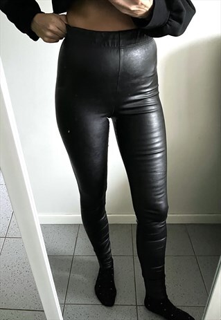 Extra Long Black Faux Leather Leggings