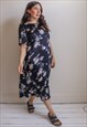 Vintage 90s Satin Maxi Dress in Black Daisy Print
