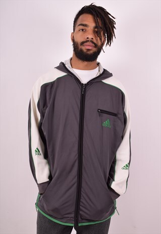 ADIDAS MENS VINTAGE HOODIE JACKET LARGE GREY 90S