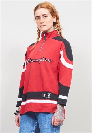 VINTAGE 90'S CHAMPION RED ZIP UP SWEATER