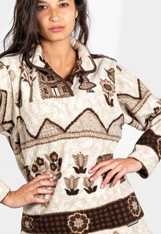 VINTAGE 80S FLEECE JACKET CRAZY PRINT AVELINAS / SP201651