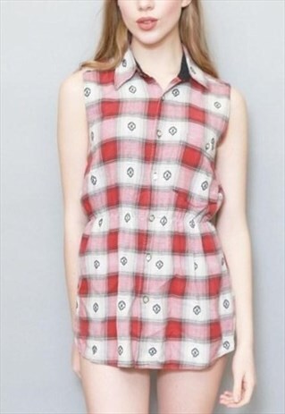 VINTAGE 1990'S RED AND WHITE TARTAN SHIRT