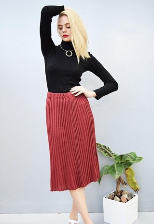 70'S MOD RIBBED KNITTED MINIMALIST PENCIL MIDI SKIRT