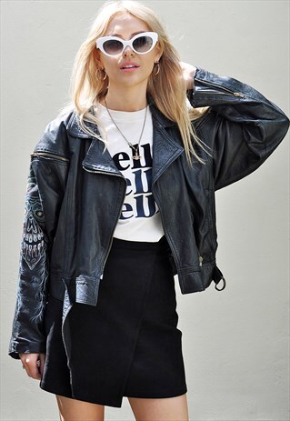 PREMIUM VINTAGE HAND PAINTED BLACK LEATHER BIKER JACKET
