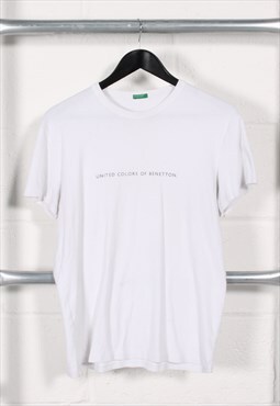 Vintage Benetton T-Shirt in White Crewneck Lounge Tee Small