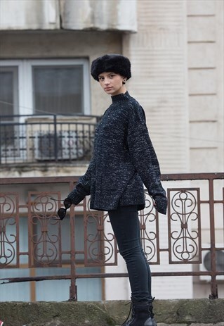 VINTAGE FAUX FUR BLACK CAP
