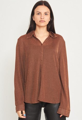 VINTAGE BROWN SHINY TRANSPARENT LONG SLEEVE SHIRT