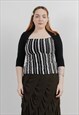 Vintage 80s Ribbkoff Square Neck Monochrome Blouse M