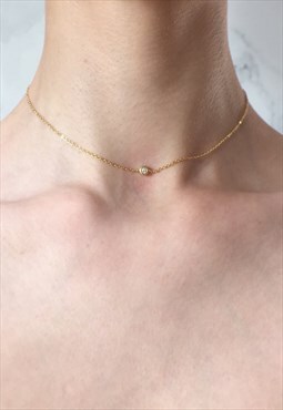 Liberty: Dainty Gold Diamante Necklace