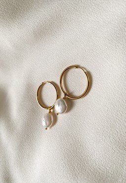 Gold plated hoop coinpearl earrings