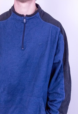 VINTAGE NIKE FLEECE 1/4 ZIP SWEATSHIRT BLUE XXL