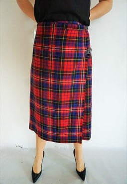 Vintage High Waist Skirt Skirts Midi 90s Student Checked