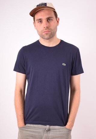 LACOSTE MENS VINTAGE T-SHIRT TOP SMALL NAVY BLUE 90S