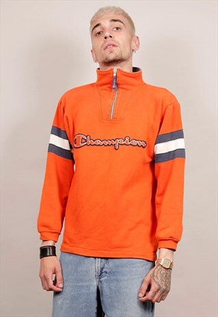 VINTAGE CHAMPION 90'S ORANGE ZIP UP SWEATER