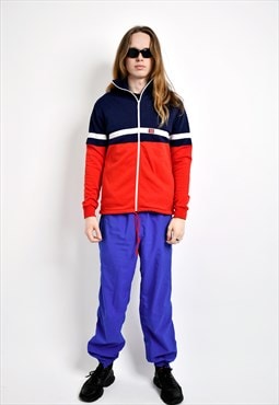 Vintage 70s sweat jacket men red blue 80s sport track zip up