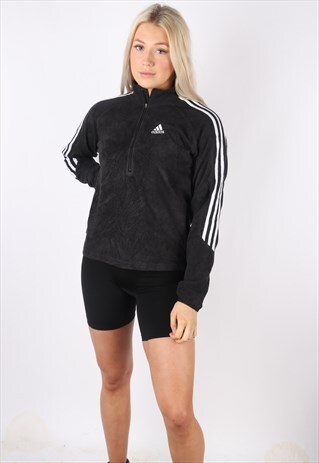 VINTAGE ADIDAS FLEECE JUMPER SWEATER BLACK SMALL 6 8 90S