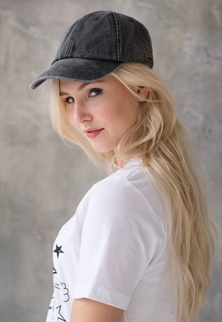 BASEBALL CAP - JAPANESE STYLE DENIM DISTRESSED RETRO GREY