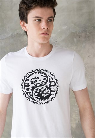 YIN YANG T SHIRT CHINESE JAPANESE DRAGON YOGA GYM TEE TOP