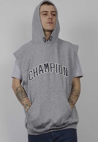 VINTAGE 90'S GREY CHAMPION SLEEVELESS HOODIE