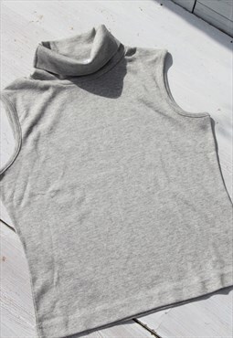 Vintage light grey turtle neck sleeveless stretch top.