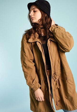 VINTAGE 90S FESTIVAL GARM TRENCH THIN JACKET PARKA IN BROWN