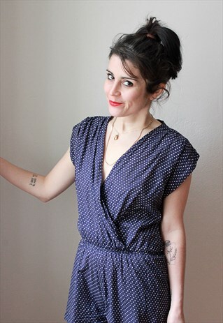 VINTAGE NAVY AND WHITE POLKADOT PLAYSUIT