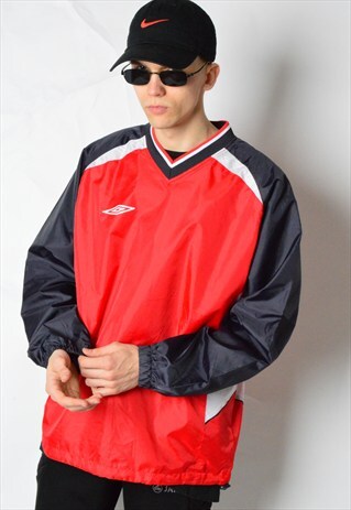 VINTAGE 90S RED COLOUR BLOCK V-NECK LIGHTWEIGHT WINDBREAKER