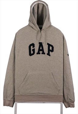 Vintage 90's Gap Hoodie Spellout Logo Fleece Pullover Grey