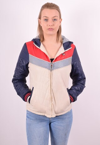 FILA WOMENS VINTAGE PADDED JACKET MEDIUM MULTI 90S