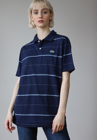 VINTAGE LACOSTE STRIPED UNISEX T-SHIRT IN NAVY BLUE