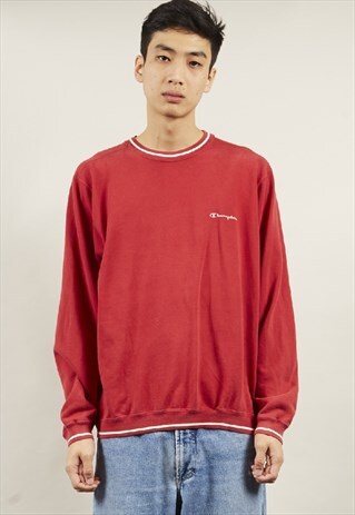 VINTAGE 90'S CHAMPION RED WHITE STRIPE DETAIL SWEATER