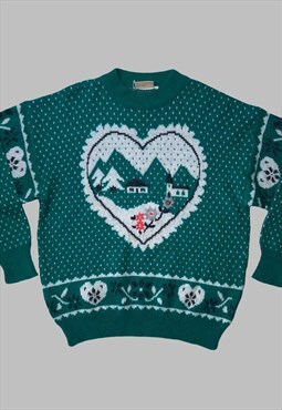 vintage 80s cute knitted heart winter jumper 