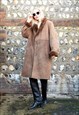 SUEDE COAT IN BROWN OVERSIZE LONG 1970S WITH BORG LINER
