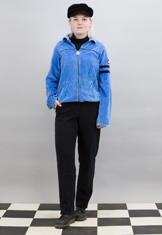 VINTAGE BLUE VELOUR FILA TRACK JACKET