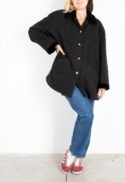 Women's Kenzo Dark Grey Wool Velvet Inserts Coat