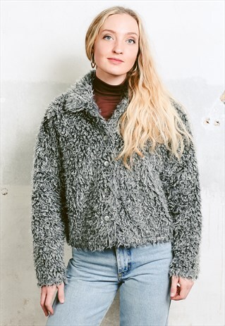 VINTAGE 80S GREY FUZZY JACKET