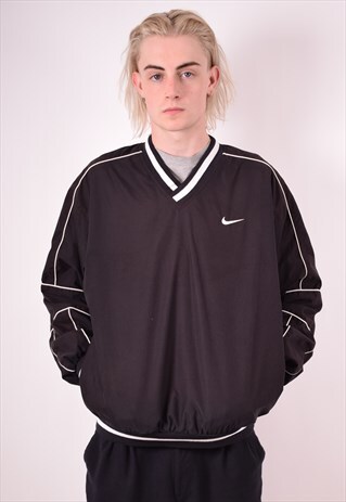 NIKE MENS VINTAGE TRACKSUIT TOP MEDIUM BLACK 90S