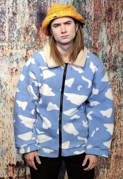 Clouds jacket retro sky bomber space coat in blue white