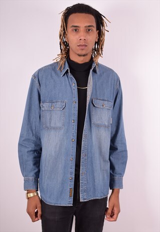 TIMBERLAND MENS VINTAGE DENIM SHIRT LARGE BLUE 90S