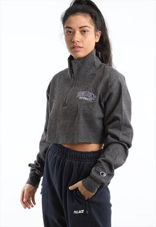 90S CHAMPION EMBROIDERED CROPPED 1/4 ZIP SWEATSHIRT