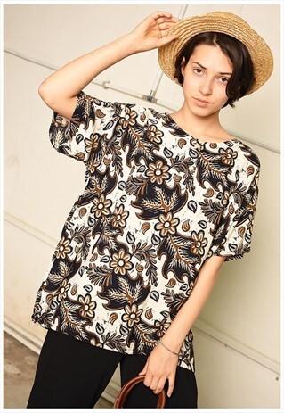 90'S RETRO FLORAL PRINT FESTIVAL PARIS CHIC BLOUSE TOP